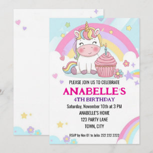 Personalisiertes Magisches Regenbogen-Einhorn-Gebu Einladung