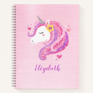 Personalisiertes magisches rosa Glitter-Einhorn-Ge Notizbuch