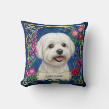 Personalisiertes Malteser-Hund Blaues Blumenkissen