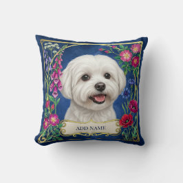 Personalisiertes Malteser-Hund Blaues Blumenkissen Kissen