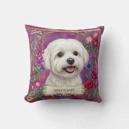 Personalisiertes Malteser-Hund-Rosa-Blumenkissen Kissen