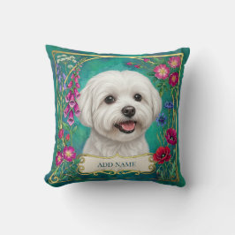 Personalisiertes Malteser-Hund-Teal-Blumenkissen Kissen