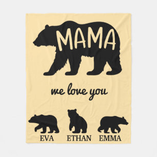 Personalisiertes Mama-Bärenblanket mit Kindernamen Fleecedecke