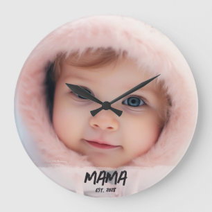 Personalisiertes Mama-Established-Foto-Andenken Große Wanduhr