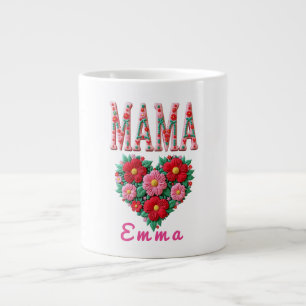 Personalisiertes Mama-Herz-Blumen-Geschenk Jumbo-Tasse
