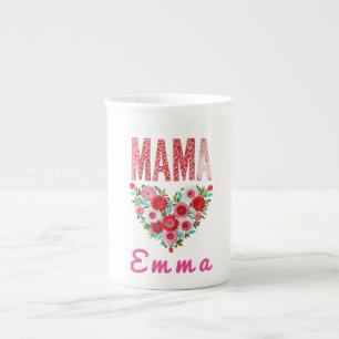 Personalisiertes Mama-Herz-Blumen-Geschenk Prozellantasse