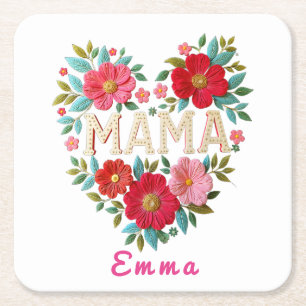 Personalisiertes Mama-Herz-Blumen-Geschenk Rechteckiger Pappuntersetzer