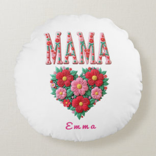 Personalisiertes Mama-Herz-Blumen-Geschenk Rundes Kissen