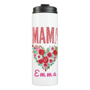 Personalisiertes Mama-Herz-Blumen-Geschenk Thermosbecher
