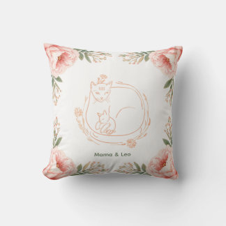 Personalisiertes Mama-Katze- und Kätzchen-Blumen-W Kissen