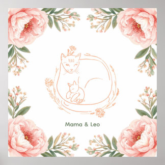 Personalisiertes Mama-Katze-und-Kätzchen-Blumenpos Poster