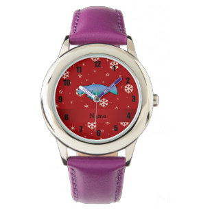 Personalisiertes Manateure, rote Schneeflocken Armbanduhr