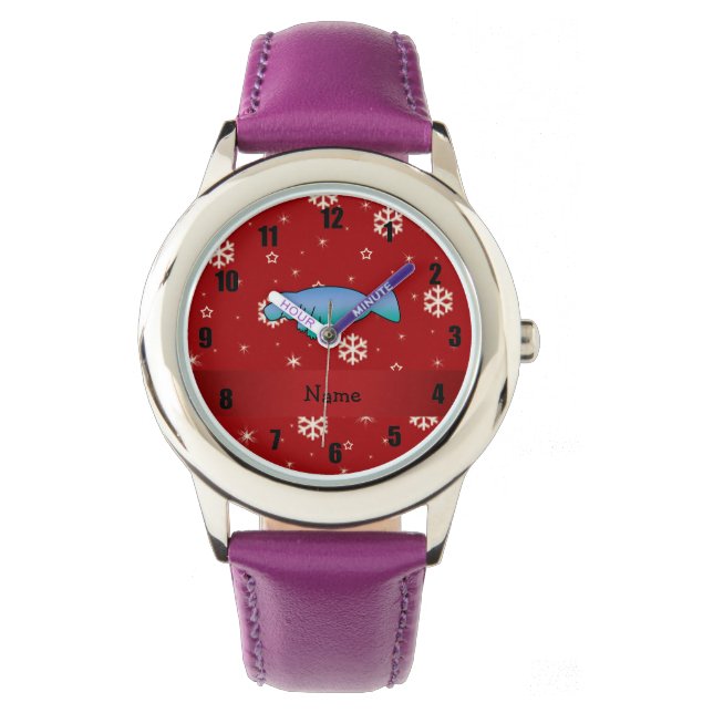 Personalisiertes Manateure, rote Schneeflocken Armbanduhr (Vorderseite)