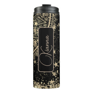 Personalisiertes Mandala mit Gold Stars Thermosbecher