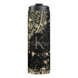Personalisiertes Mandala mit Goldstars Monogram Thermosbecher
