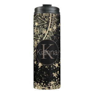 Personalisiertes Mandala mit Goldstars Monogram Thermosbecher