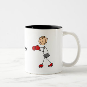 Personalisiertes männliches Strichmännchen Boxing Zweifarbige Tasse