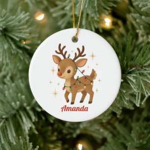 Personalisiertes märchenhaftes Rentier Weihnachten Keramik Ornament