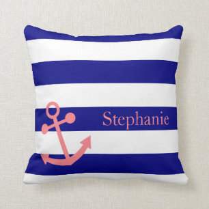 Personalisiertes Marine-Blau und errötet rosa See Kissen