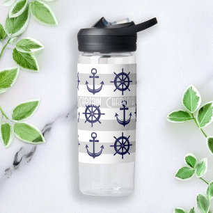 Personalisiertes marineblaues Anker-Schiffsrad-Mar Trinkflasche