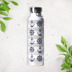 Personalisiertes Marineblaues Anker-Schiffsrad-Nau Trinkflasche