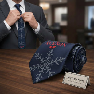 Personalisiertes marineblaues Schneekristall-Weihn Krawatte