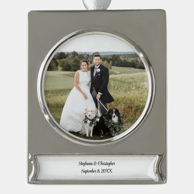 Personalisiertes, maßgeschneidertes Hochzeitsfest  Banner-Ornament Silber (Vorderseite)