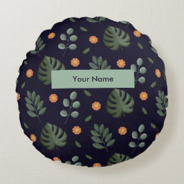 Personalisiertes Maßgeschneidertes Navy Botanical Rundes Kissen