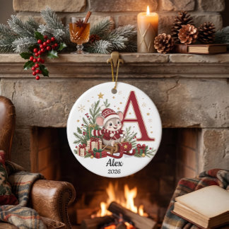 Personalisiertes Maus-Monogramm-Weihnachten Keramik Ornament