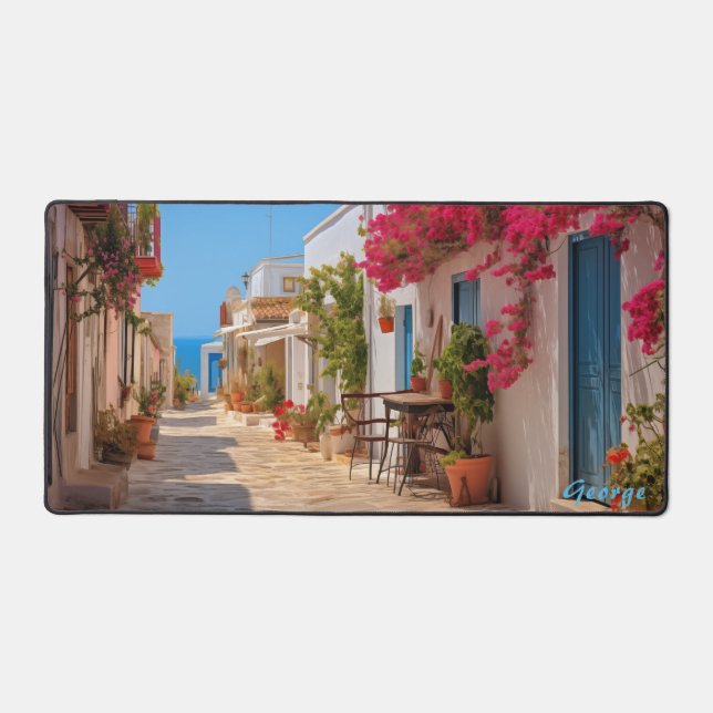 Personalisiertes Mediterranean Island Street Desk  Schreibtischunterlage (Vorderseite)