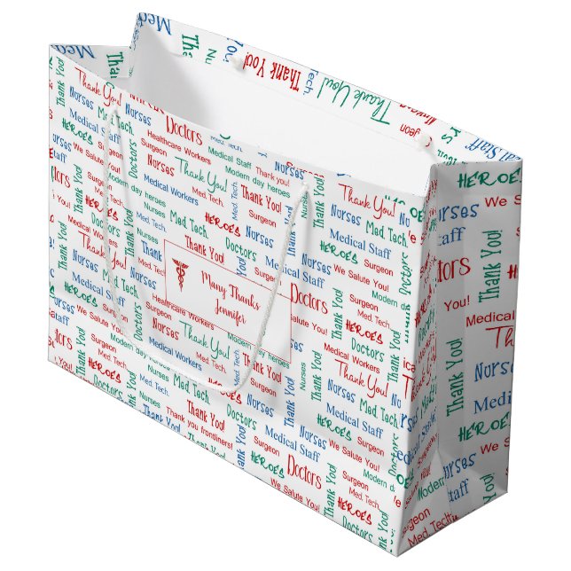 Personalisiertes medizinisches Personal Große Geschenktüte (Vorderseite Schrägansicht)