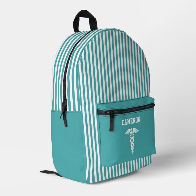 Personalisiertes medizinisches Symbol Aquamarin St Bedruckter Rucksack (Rückseitige Ecke links)