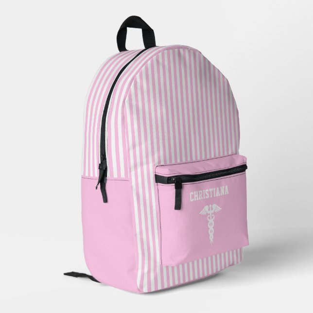 Personalisiertes medizinisches Symbol Rosa Streife Bedruckter Rucksack (Rückseitige Ecke links)
