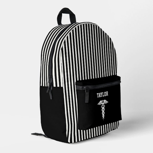 Personalisiertes medizinisches Symbol Schwarzweiß- Bedruckter Rucksack (Rückseitige Ecke links)