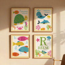 Personalisiertes Meer Kreaturen Kinder Kunst druck