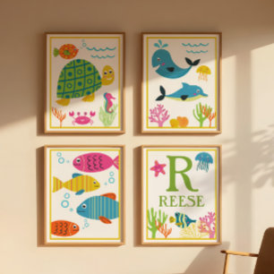 Personalisiertes Meer Kreaturen Kinder Kunst druck Poster