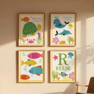 Personalisiertes Meer Kreaturen Kinder Kunst druck Poster