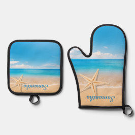 Personalisiertes Meer Küchenhandschuh- und Topflap Ofenhandschuh & Topflappen-Set
