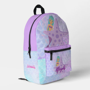 Personalisiertes Meerjungfrau-Licht Lavendel Bedruckter Rucksack