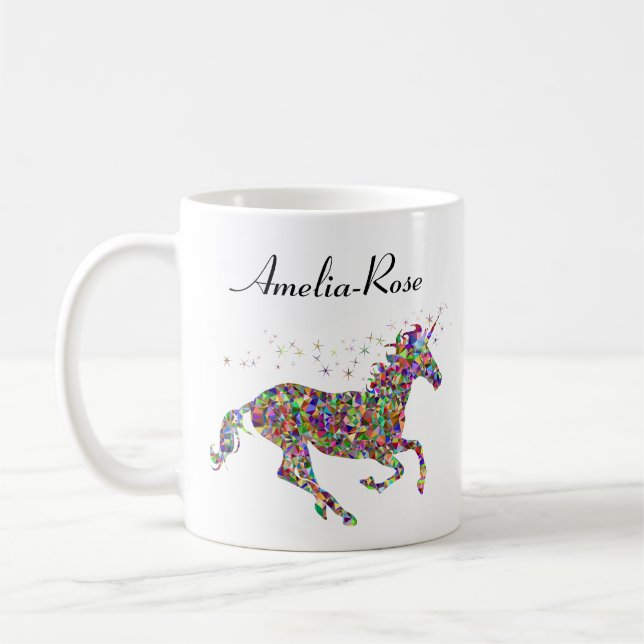 personalisiertes mehrfarbiges Einhorn Kaffeetasse (Links)