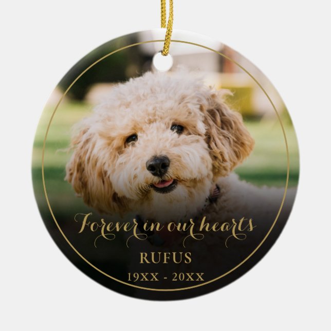 Personalisiertes Memorial-Foto Gold-Script Keramik Ornament (Vorne)