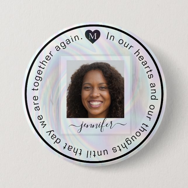 Personalisiertes Memorial Foto Heart Monogram Button (Vorderseite)