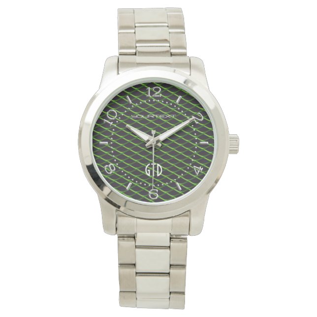 Personalisiertes Mesh Grüne Perle Armbanduhr (Vorderseite)
