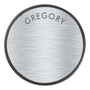 Personalisiertes Metallic-Grautextur-Monogramm Eishockey Puck