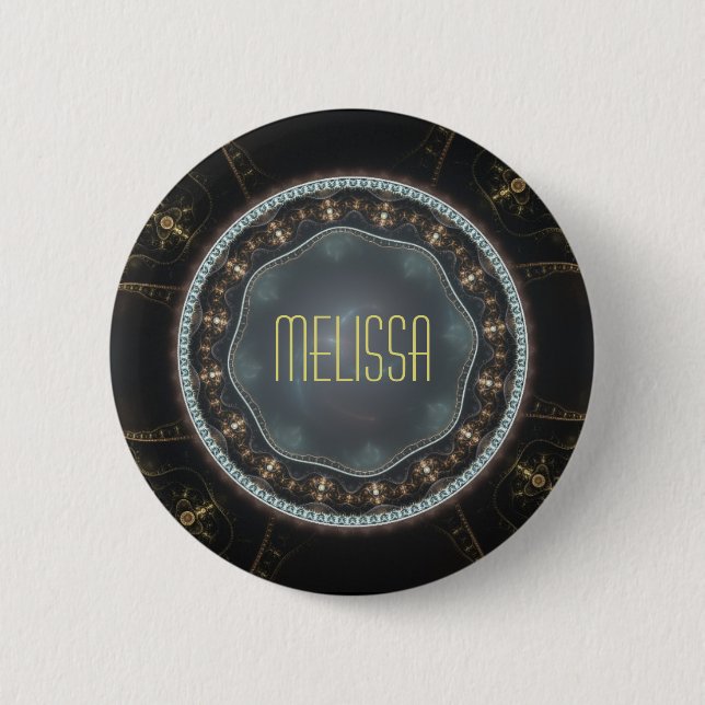 Personalisiertes metallisches Verziertes Steampunk Button (Vorderseite)