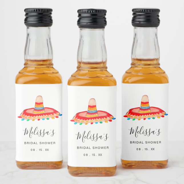 Personalisiertes mexikanisches Aquarell Sombrero Alkoholflaschenetikett (Flaschen)