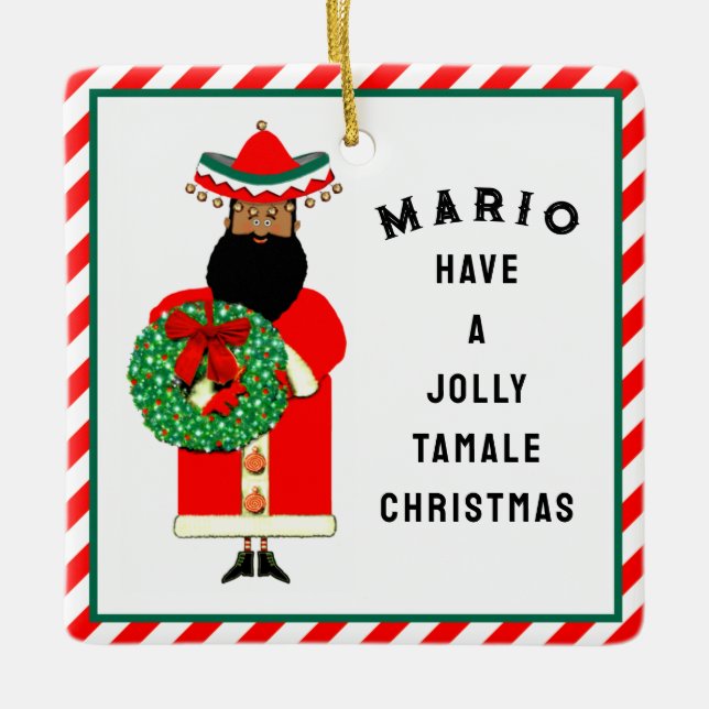 Personalisiertes mexikanisches Weihnachtsgeschenk Keramikornament (Vorderseite)