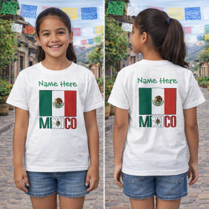Personalisiertes Mexiko-Flagge-Name-Design Mädchen T-Shirt