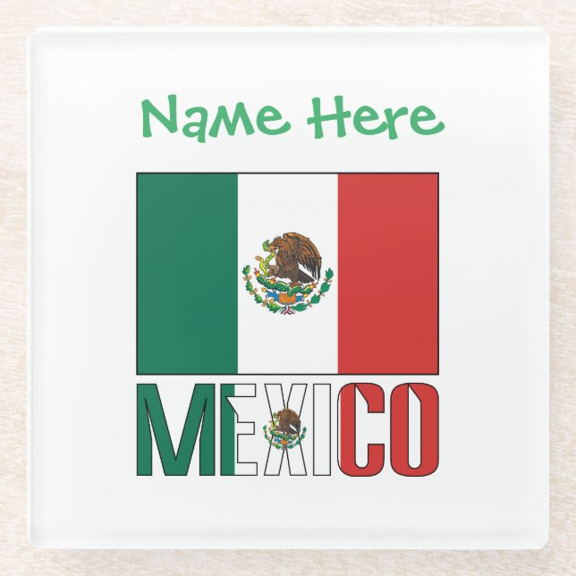 Personalisiertes Mexiko-Flaggen-Name-Design Glasuntersetzer (Vorderseite)