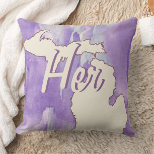 Personalisiertes Michigan Wasserfarbe in Violett Kissen
